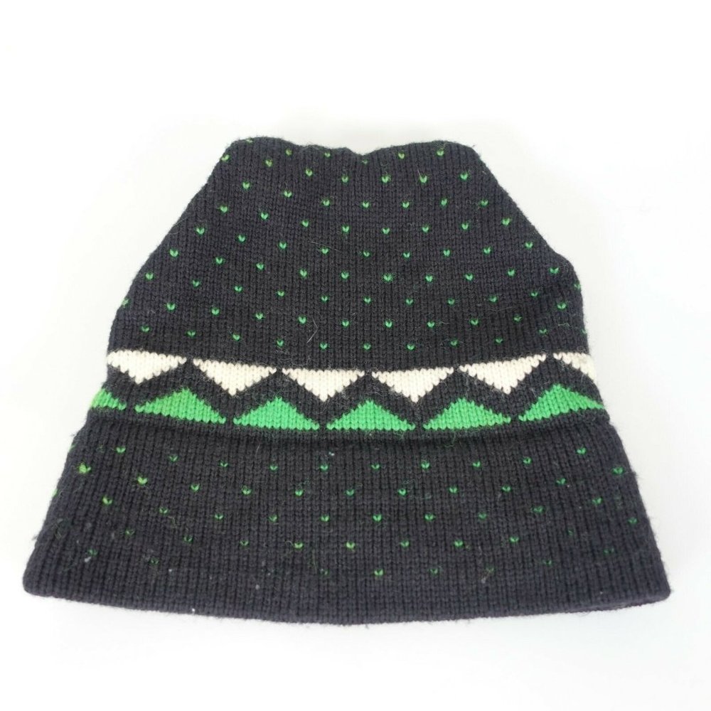 KNITS by HART‎ USA Men's Black Green Ski Hat OS Beanie 100% Wool Winter Cozy